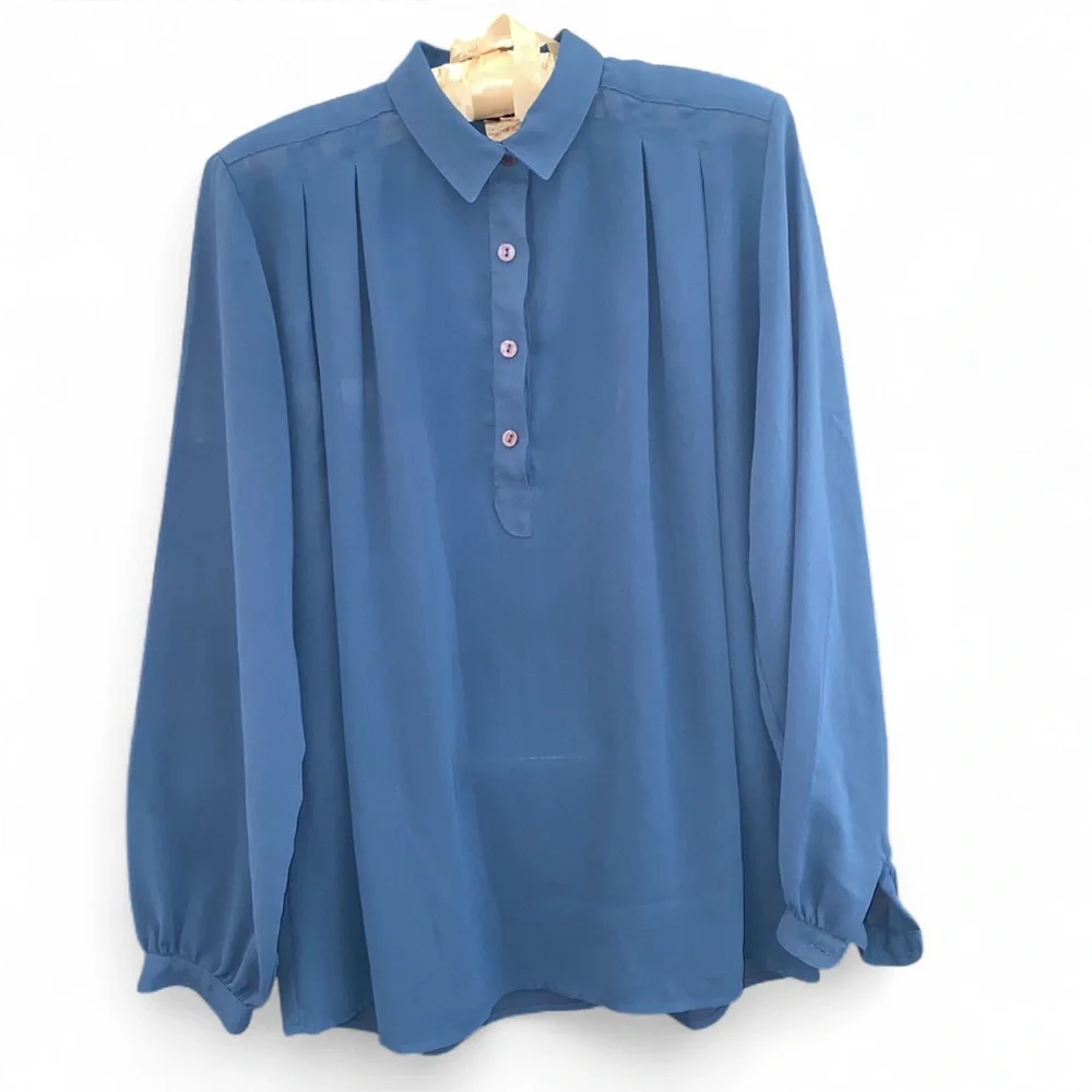 Philippe Ronsard Paris Vintage Sheer Blue Long Sleeve Blouse - Picture 1 of 10